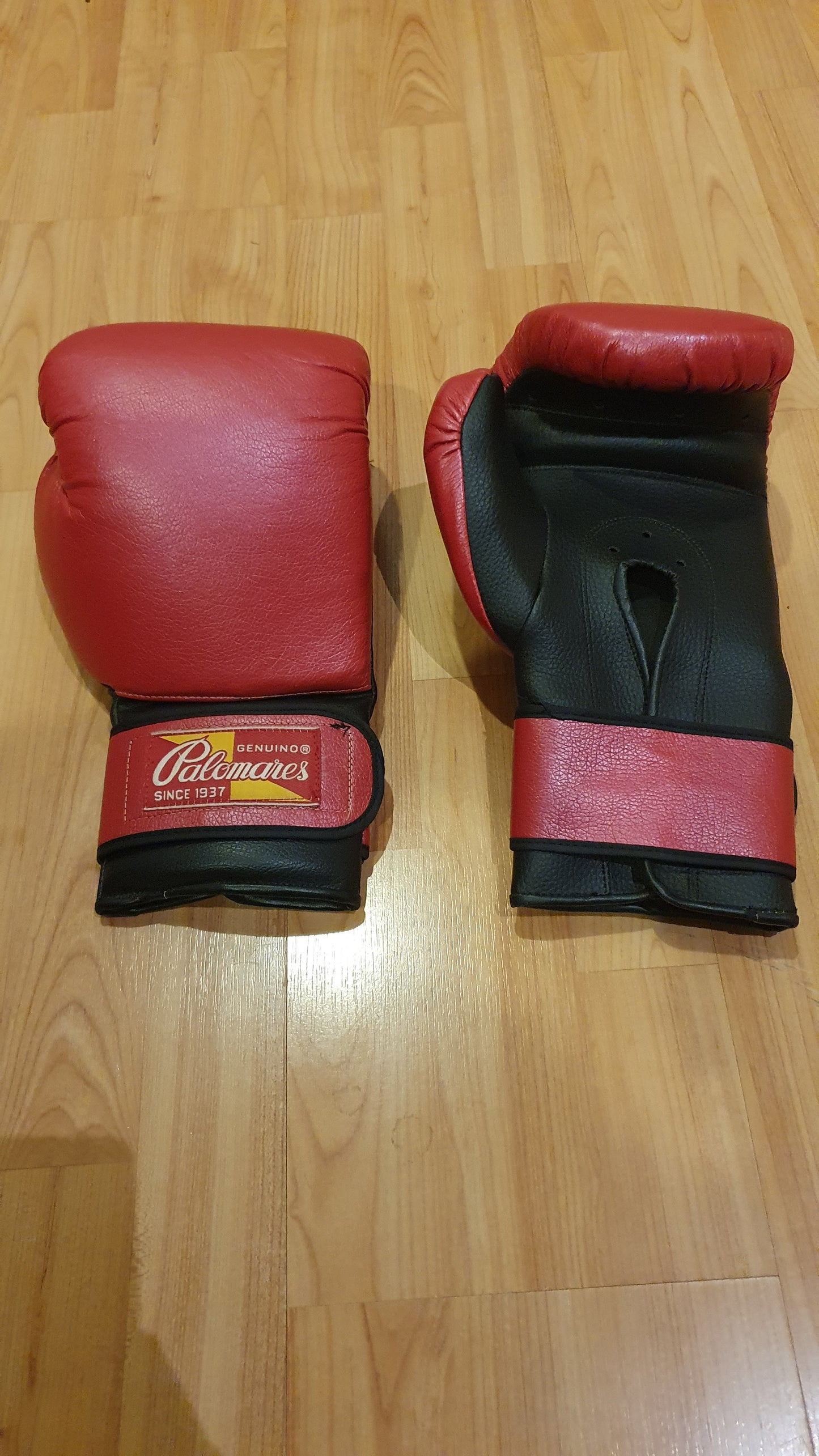 Unused Palomares Red and Black Leather Boxing Gloves