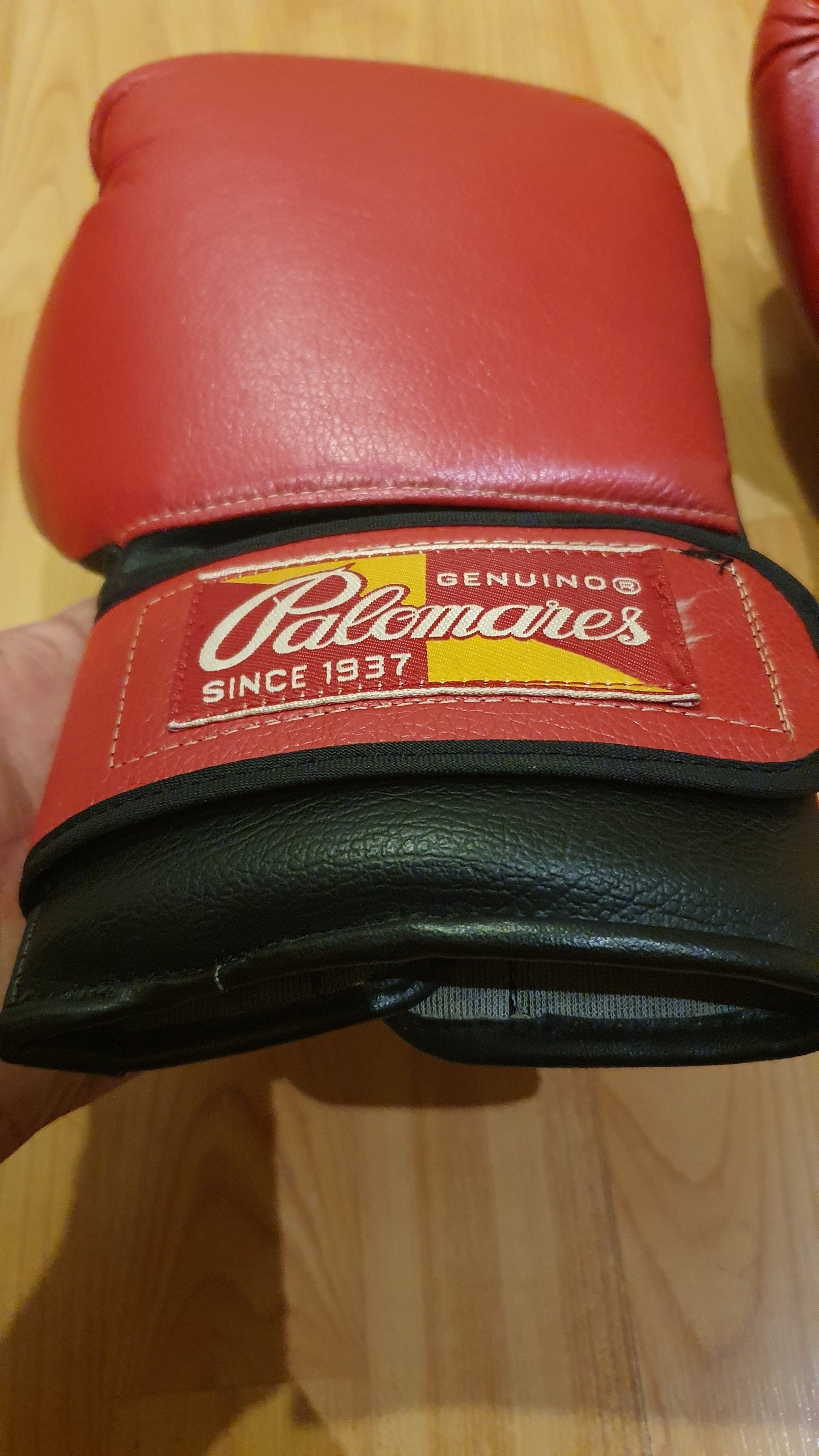 Unused Palomares Red and Black Leather Boxing Gloves