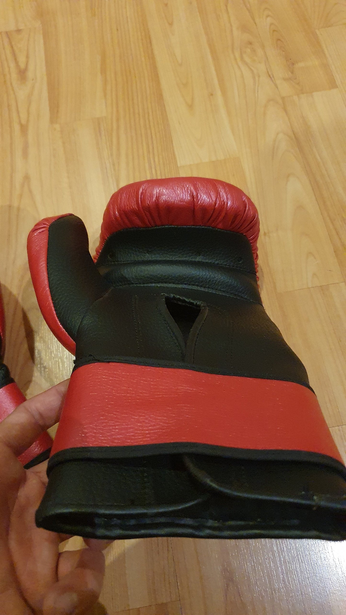 Unused Palomares Red and Black Leather Boxing Gloves