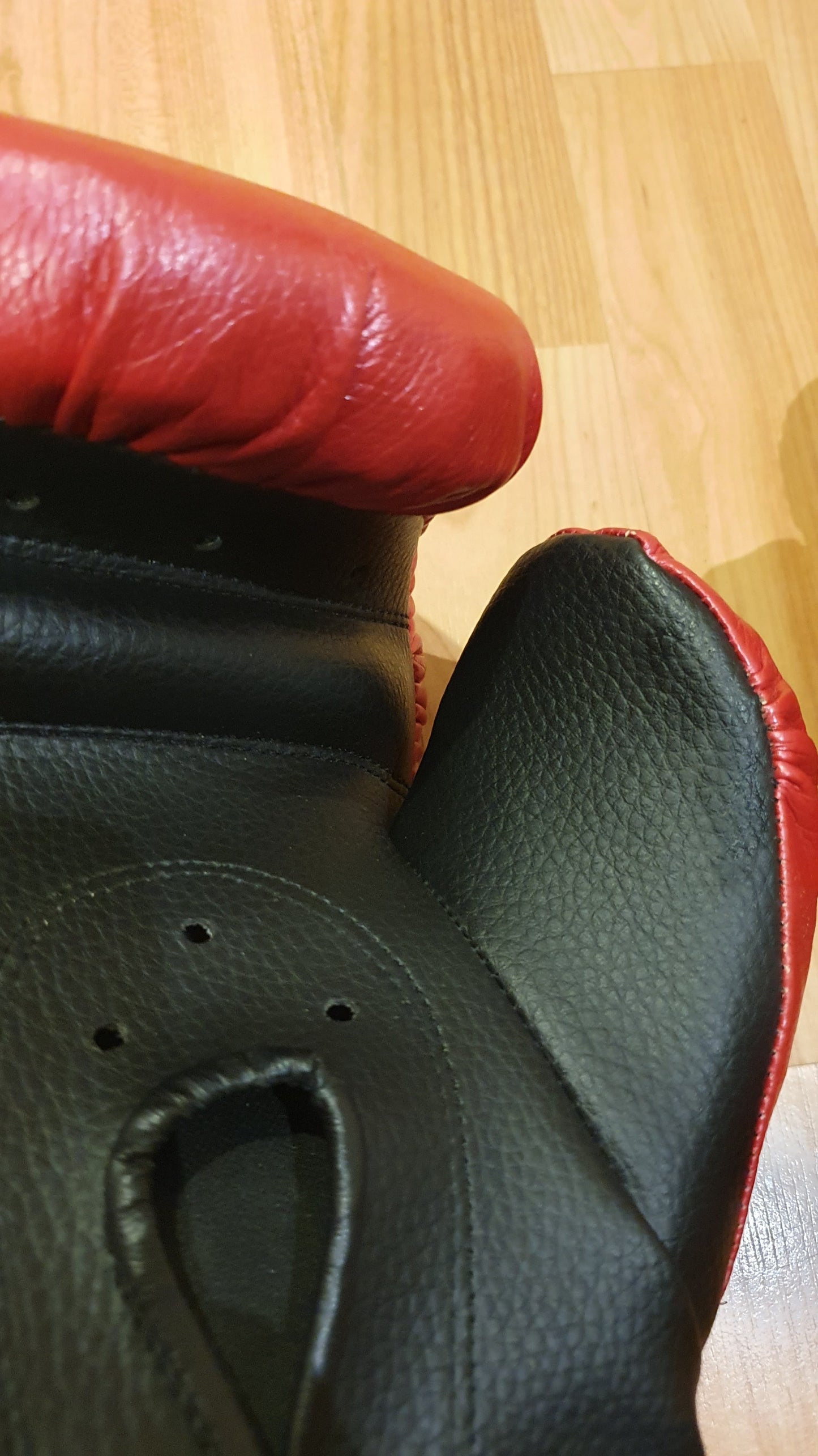 Unused Palomares Red and Black Leather Boxing Gloves